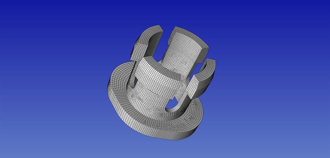 Example of ML driven hex meshing - Sectioned model meshed to 218k elements
