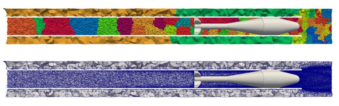 Parallel mesh partition for an evolving geometry problem with a projectile moving through the barrel of a cannon