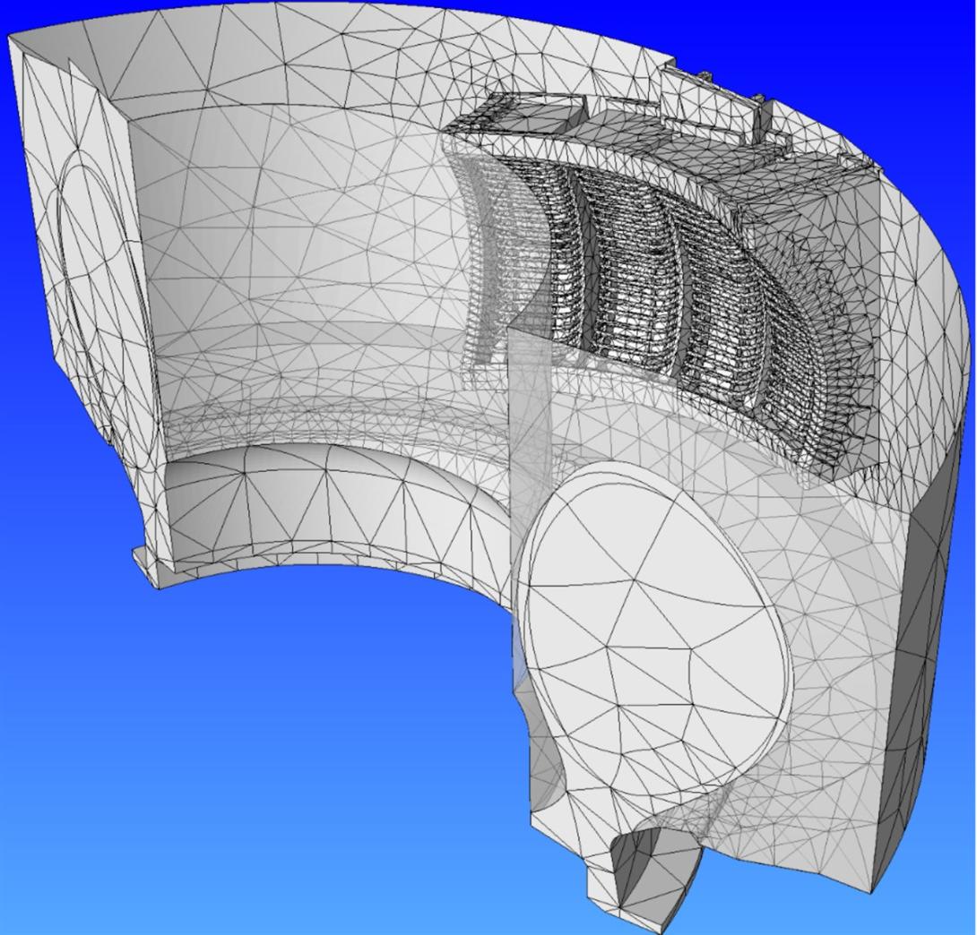 Mesh result for an RF antenna in a tokamak fusion system 