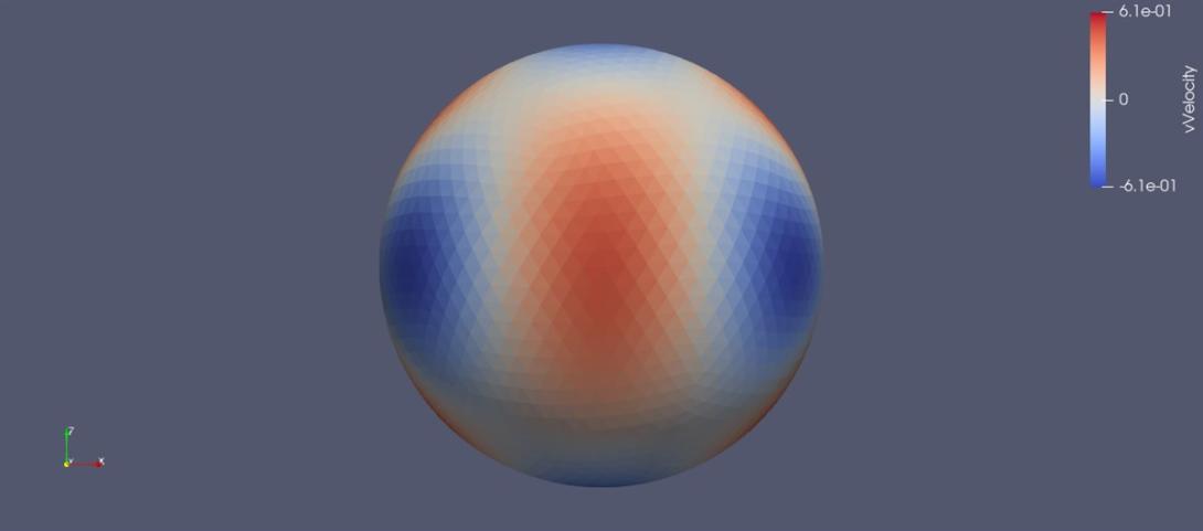 GPU-enabled reconstruction of velocity field based on material point data on a SCVT-based mesh 